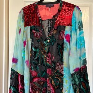 Colorful Floral Sheer Blouse